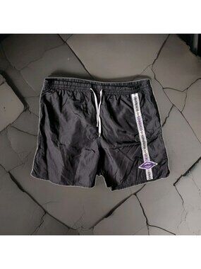90's Umbro Shiny Royal Black Satin Blokecore Soccer Shorts Large Vintage Retro